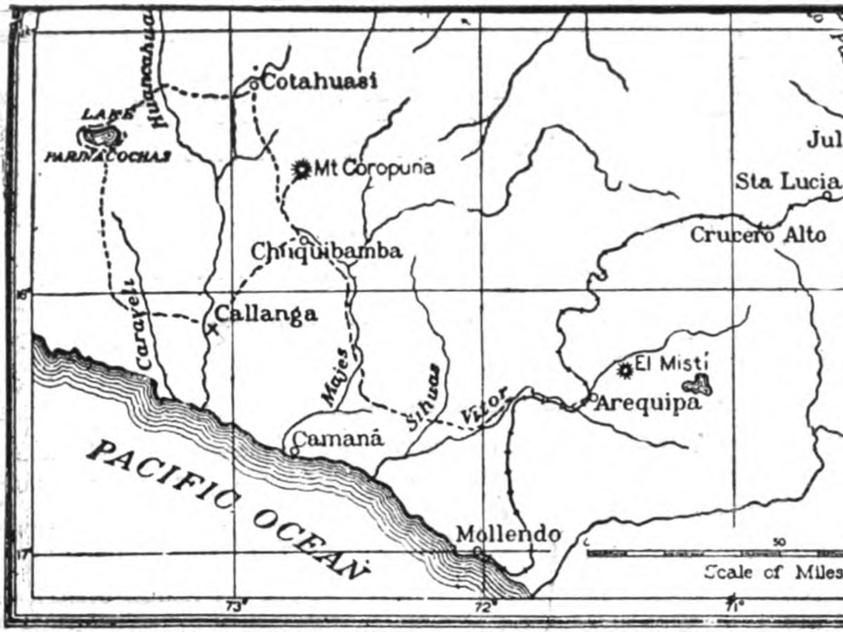 Mapa del artículo 'El Lago Parinacochas', escrito por Hiram Bingham.
