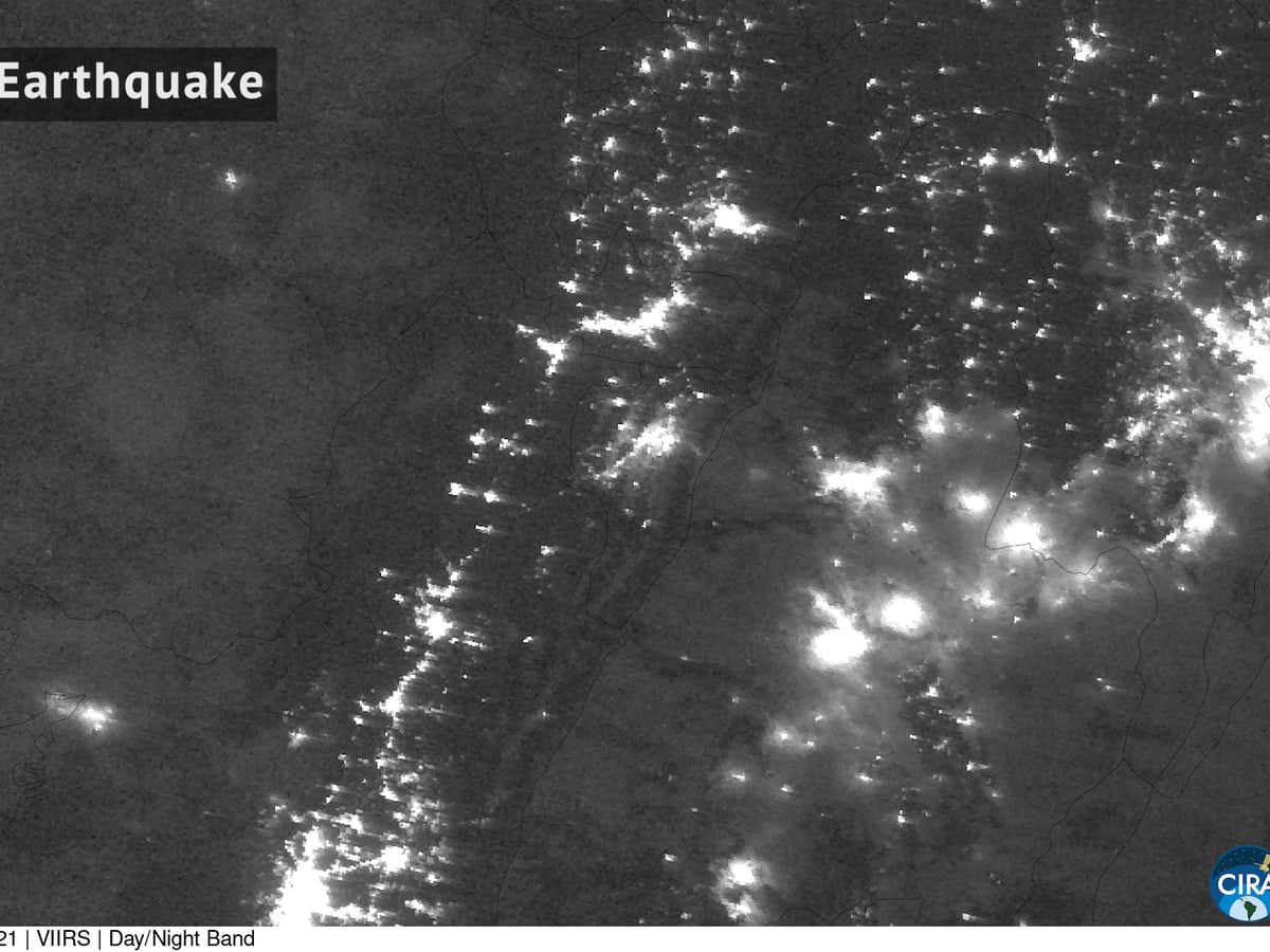Fotografía de archivo con imagen satelital de los cortes de energía en Colombia occidental tras el terremoto del 10 de agosto de 2026; contexto del evento, no muestra daños puntuales de esta nota