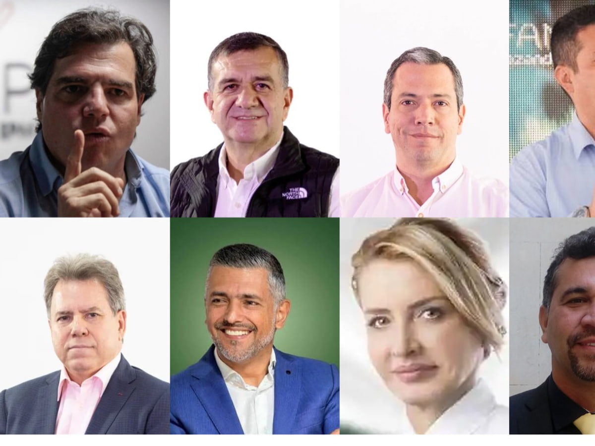 Retratos de los ocho aspirantes que se mueven hoy por la Gobernación de Antioquia para 2027.