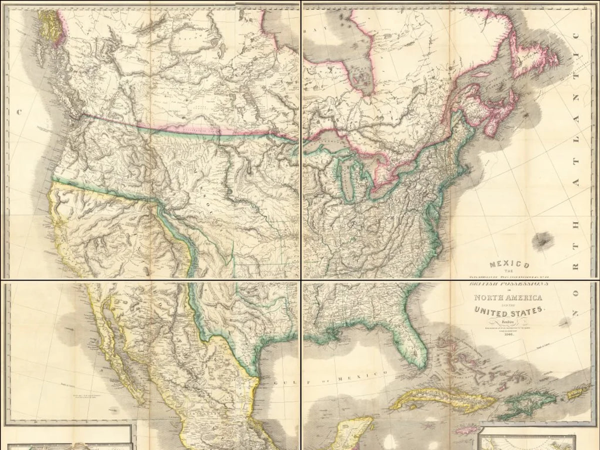 1846 Map of North America, showing the Canadas, the United States, Mexican Federation, Belize, Guatemala Federation, Mosquitia, and the Isthmus of Panama (Colombia).